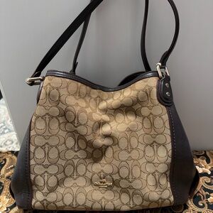 Coach Tan and Brown Signature Shoulder Bag